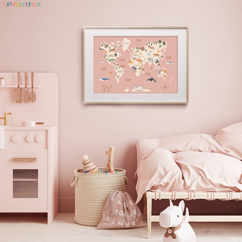 Kids Education Nursery - Mappa del mondo animale del fumetto