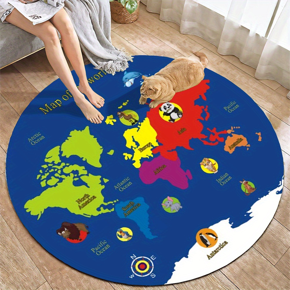 Kids Education Nursery - Tappeto Rotondo con Mappa del Mondo